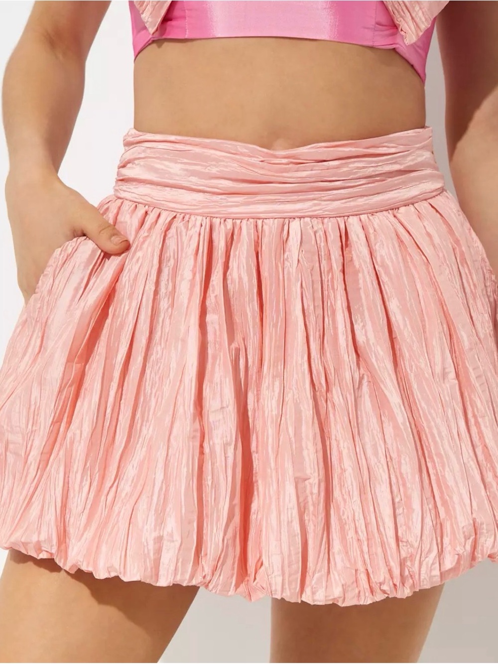LoveShackFancy Pink Crinkled Mini Skirt